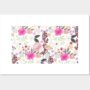 Boho Pink Wildflowers Floral Painting Posters and Art